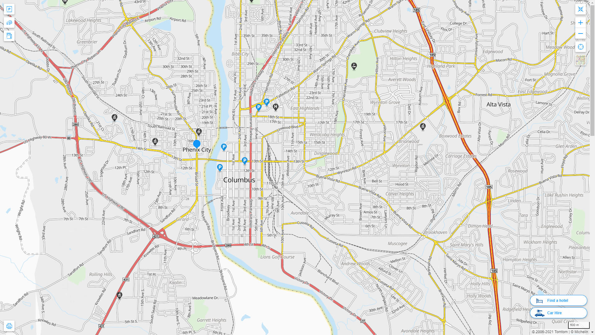 Interstate Highway Map of Phenix City in Alabama